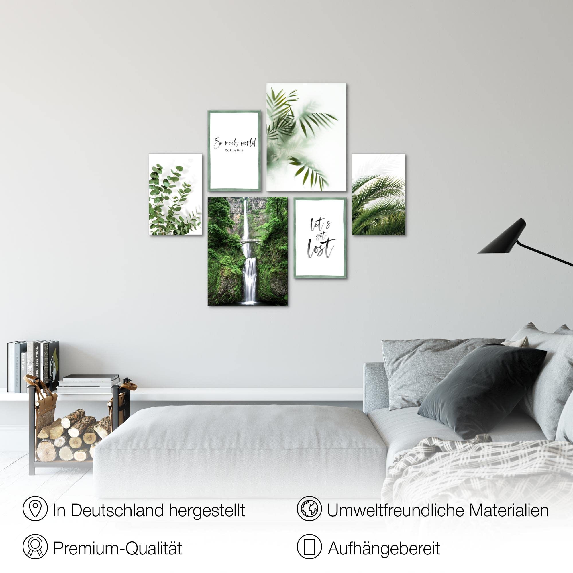 Novart Wandbilder Set Grüne Blätter Pflanze Natur - KEIN EXTRA RAHMEN BENÖTIGT - Modern Deko - Wohnzimmer Schlafzimmer N004163a