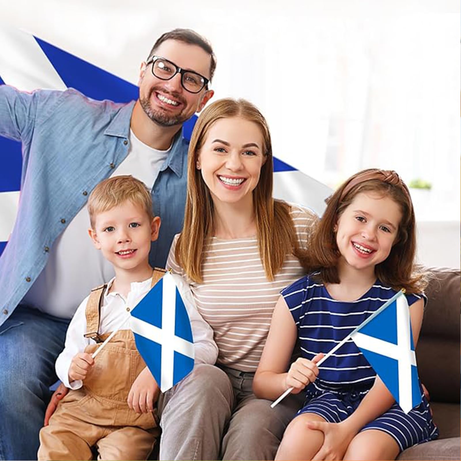 12Pcs Burns Night Decorations,Scottish Flags on Sticks,Blue and White Handheld Tartan Bunting,for other sporting events Burns Night suppers - Image 3