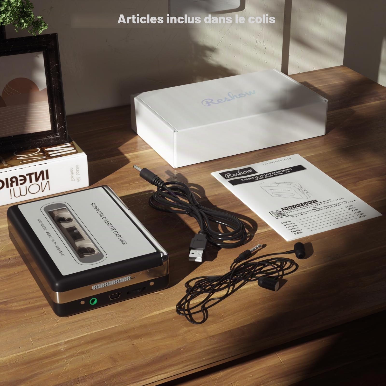 Reshow Enregistreur cassette - Enregistreur cassette portable qui enregistre les fichiers audio MP3 via USB - Convertit les cassettes pour iPod - Compatible avec les ordinateurs portables et les PC
