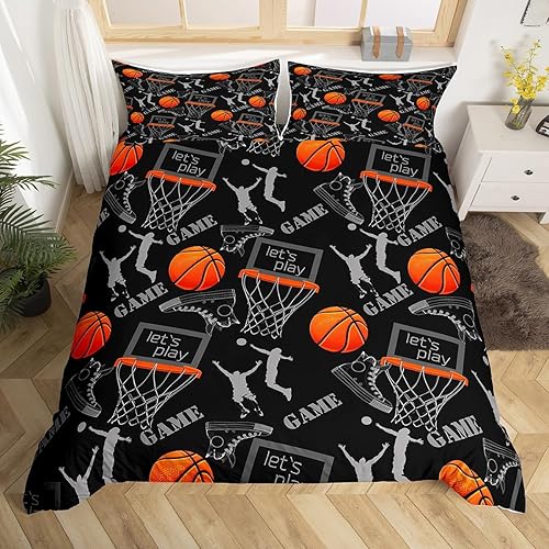 Miniatura 20 de Funda de edredón de béisbol matrimonial, juego de ropa de cama con temática de juegos de deportes de pelota para niños, funda de edredón de guantes