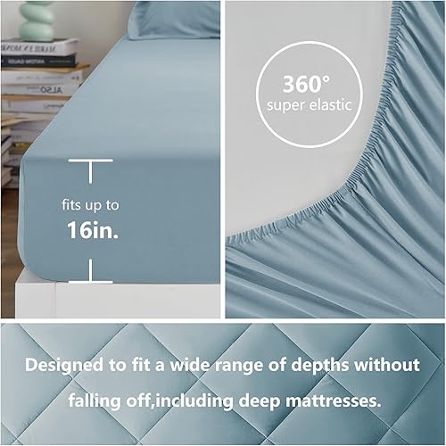 Miniatura 5 de CozyLux Juego de edredón matrimonial con sábanas de 7 piezas, ropa de cama en una bolsa, color azul claro, para todas las estaciones, con edredón,