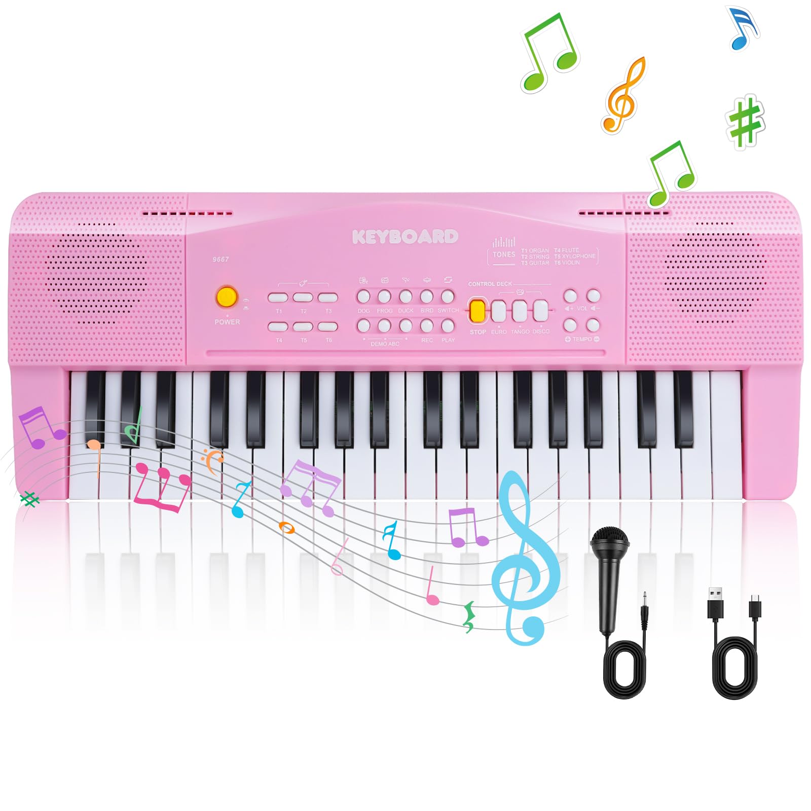 Piano Electrico Teclado Musical Infantil y Principiantes, 37 Mini Teclas Teclado Piano Digital con Micrófono, Portátil Electronico Instrumentos Musicales para Niño 2 3 4 5 6+ años