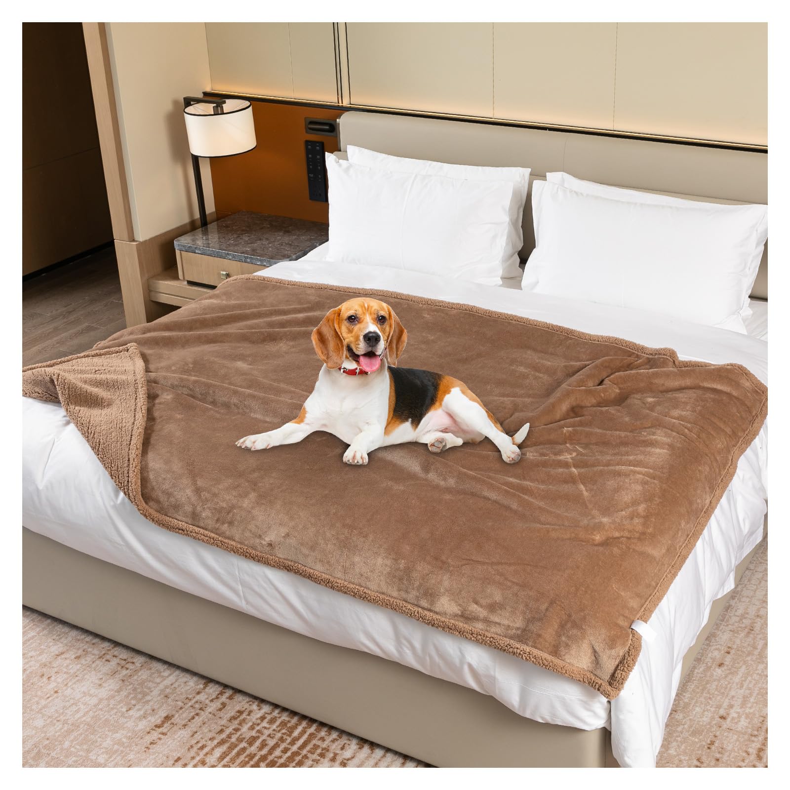 Maidewow Brown Dog Blanket Waterproof Pet Blankets for Couch Bed Cover Reversible Fluffy Jacquard Blankets Leakproof Sofa Cat Throw Fleece Blanket Washable -Brown,L