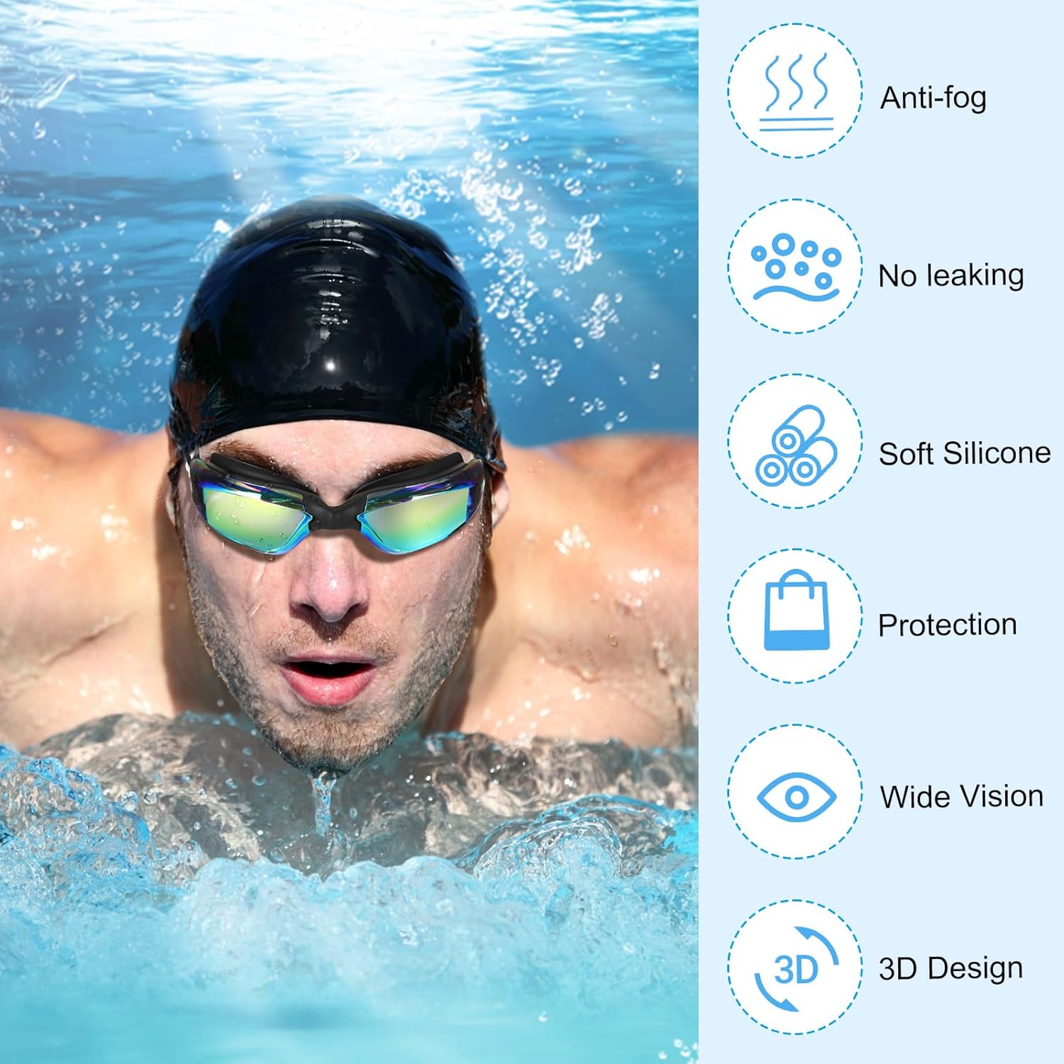 Flutesan 6 Pack Swimming Goggles Adult Kids Anti Fog Pool Goggles with Ear Plugs Nose Clip No Leaking Full Protection