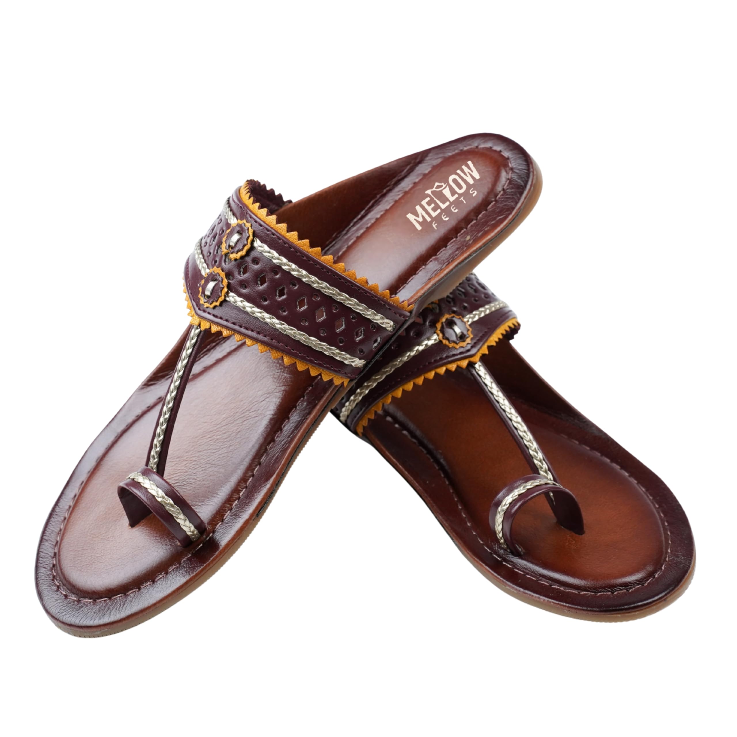 Women's Kolhapuri Sandals – Handcrafted Leather Flats Chappals with Toe Ring, Comfortable Slip-On Ethnic Footwear with Embroidery & TPR Leather Sole-image-37