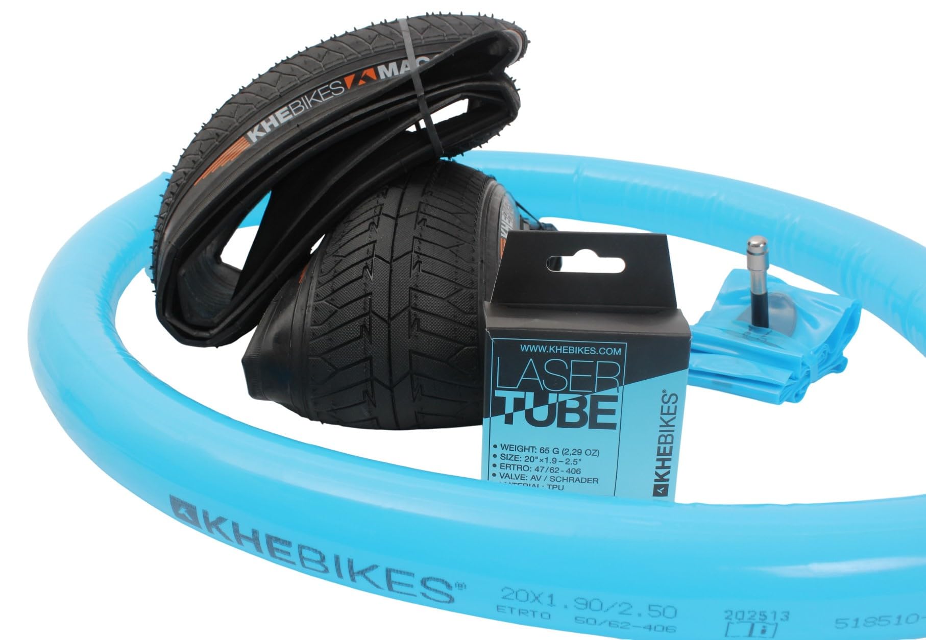 KHE MAC2+ BMX Reifen Set 20 Zoll – 1,42 kg Ersparnis – 2X Faltreifen 2,30 – 2X TPU Schlauch – Kevlar – Street & Park Performance