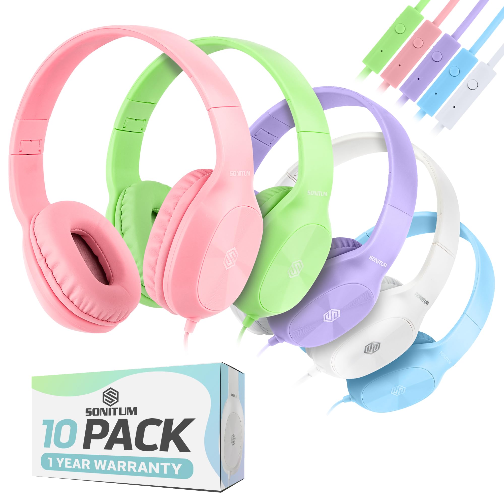 classroom headphones bulk 10-pack with microphone on ear swivel