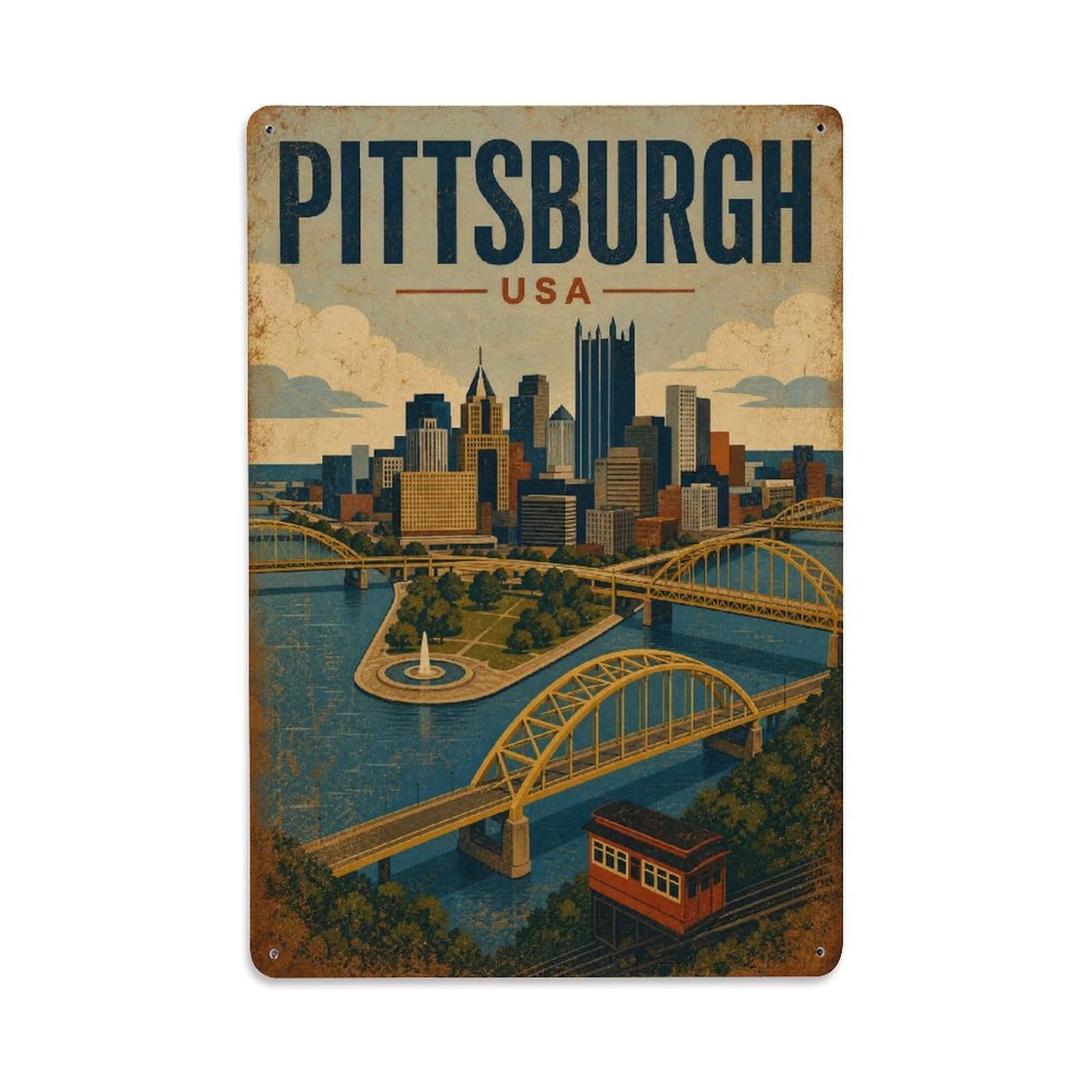 Travel Vintage USA Pittsburgh Metal Tin Sign