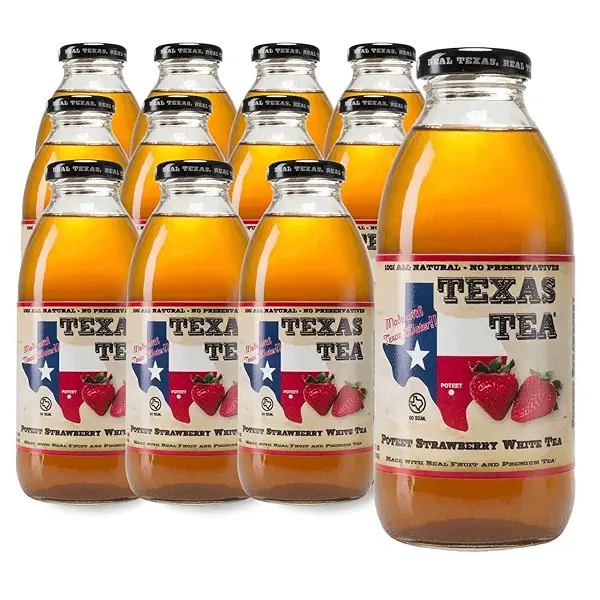Texas Tea Poteet Strawberry White Tea, Real Brewed White Tea with Real Texas Strawberry Flavor, Non GMO, No Preservatives, Light and Refreshing Texas Brewed Tea, 16 fl oz, Pack of 12 1