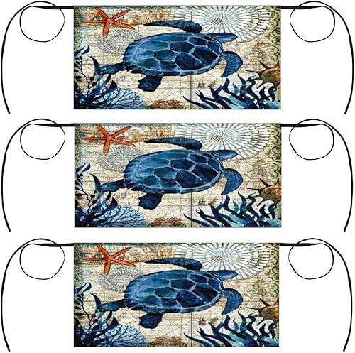 Miniatura 1 de Vintage Turtle 3 Pack Server Aprons with 3 Pocket Waterproof Womens Half Waist Aprons for Cooking Dishwashing Kitchen Gardening Salon
