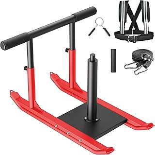 Weight Sled, Adjustable Height Push Pull Handle Workout Sled, Football Sled for Strength Training and Speed Improvement, Suitable for 1" & 2" Weight Plates with Reflective Straps