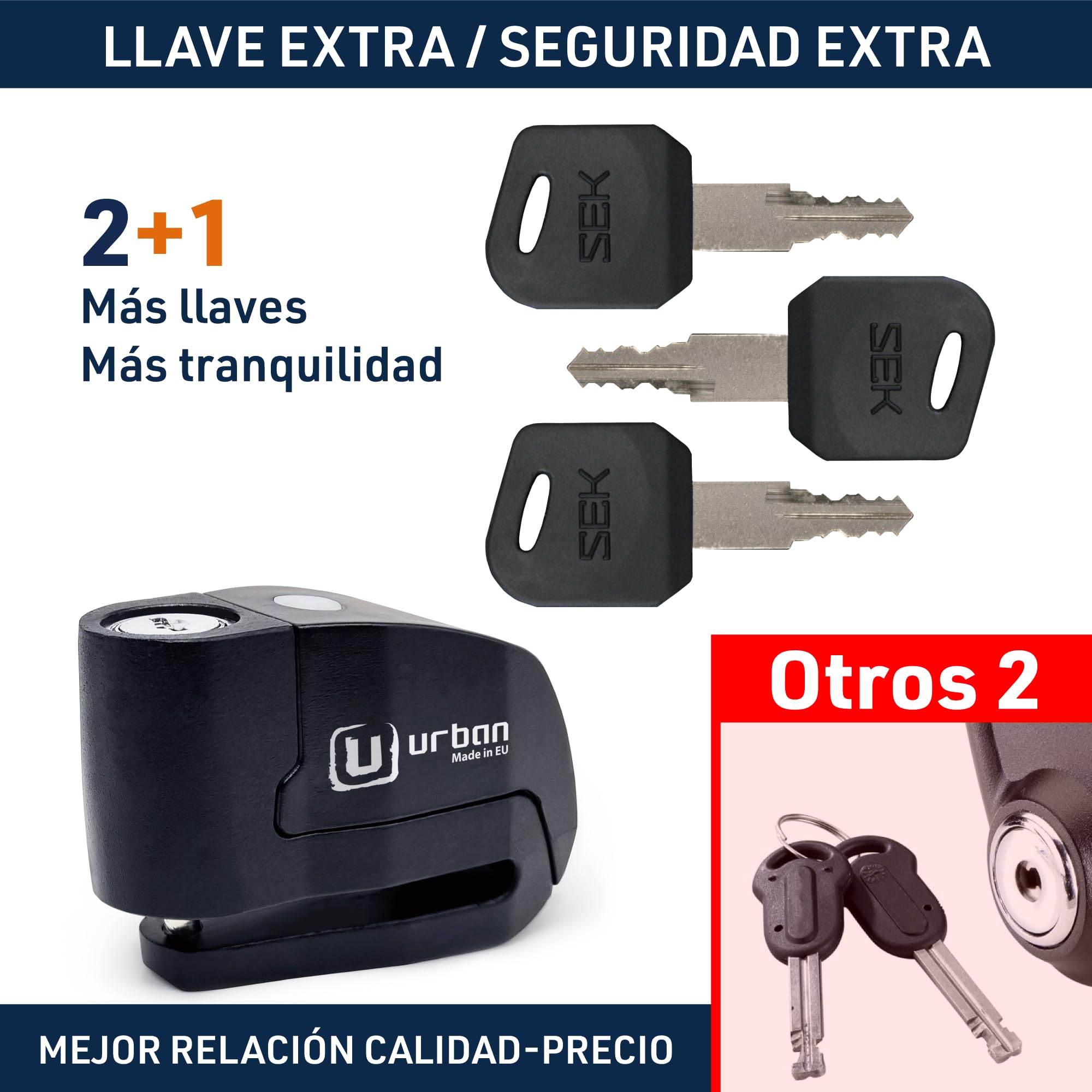 URBAN UR6B Candado Moto con Alarma Inteligente | Antirrobo Disco Más Eficaz | Hi-Tech, 120db, LED, Warning Sensibilidad A+, Pila CR2 Larga Duración, Más Impermeable, Pinza 6mm Universal Scooter Bici