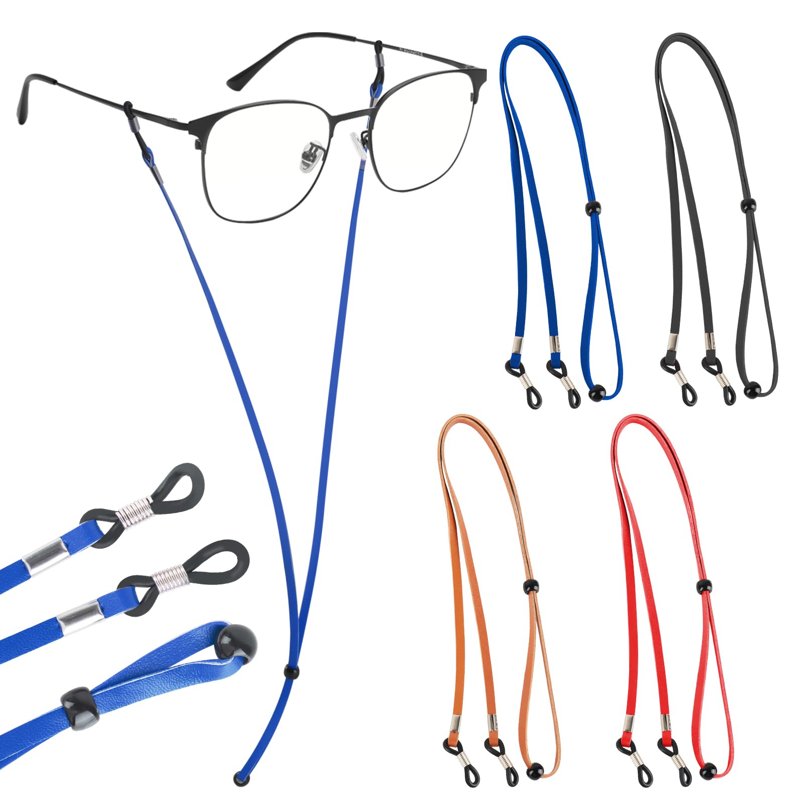 MXTIMWAN 4 Piezas Correa Gafas, 70CM Gafas Cadena Cordón de Gafa de PU Suave Premium, Fija Cuerda Gafas de Sol, Cuerda para Hombres y Mujeres Para No Perder Las Gafas, Sol Lectura Gafas Deportivas