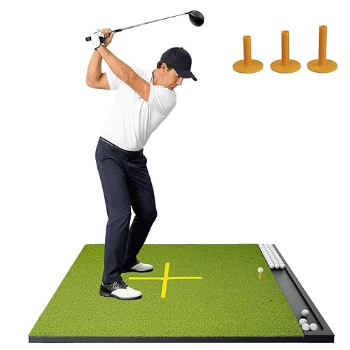 Golf Mat Indoor Outdoor with Stance Guide Cross-Line, 5x4ft &