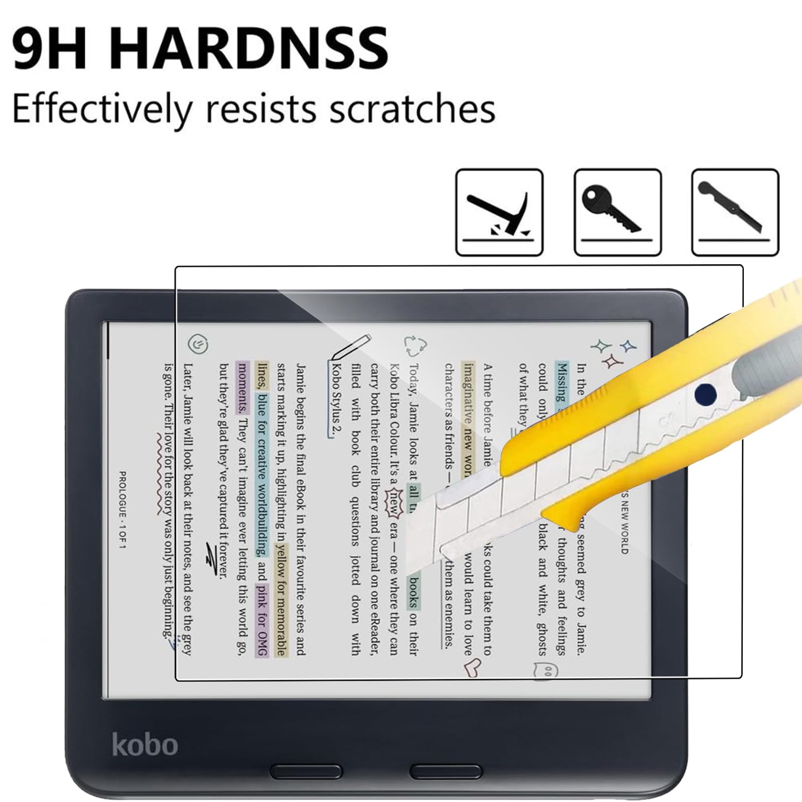 Pellicola Vetro Temperato per Kobo Libra Colour, 2 Pezzi Durezza 9H Anti-Graffio HD Trasparente