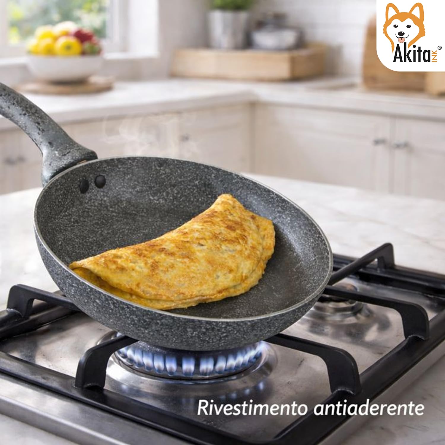AkitaInk Set Padelle Futura Bis 24 e 28 cm - Padelle in Alluminio Pressato con Rivestimento Antiaderente Effetto Pietra, Manici in Bachelite