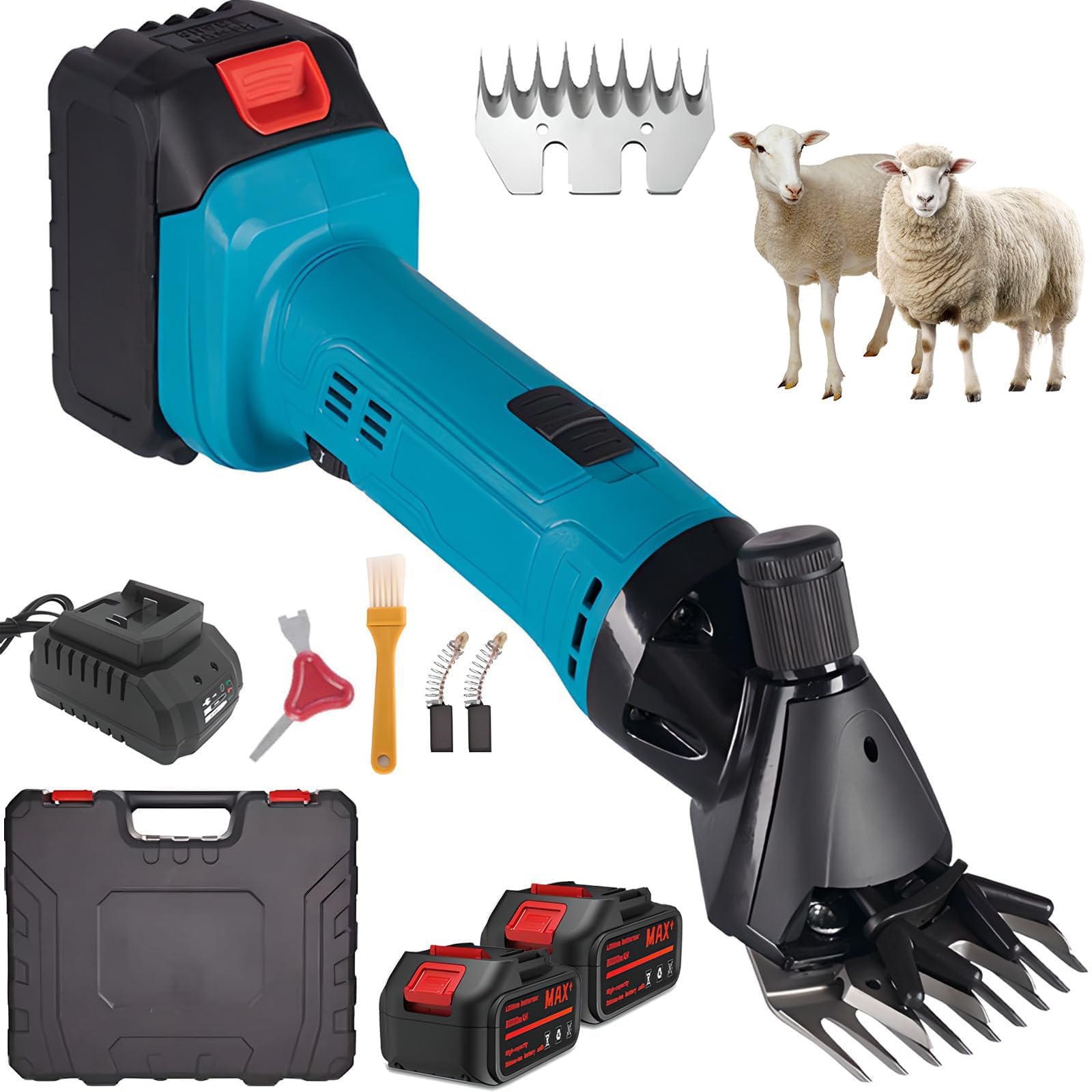 Shears di Pecore a Corda 600 W Duty Heavy-Flippers elettrici Professionali a 6 Marce con 2 batterie Ricaricabili e Lame in Acciaio Inossidabile da 9/13 per Le capre Alpacas 13-Teeth