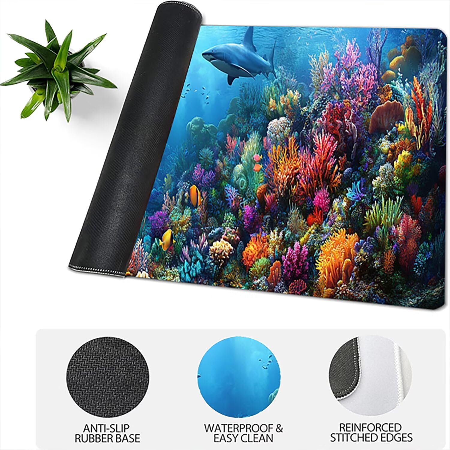 Lejnlnng Podkładka pod mysz do gier XXL, 160 x 80 cm, duża ocean mata na biurko, wodoodporna podkładka pod mysz XL, antypoślizgowa gumowa podkładka pod mysz z przeszytymi krawędziami do biura, do gier
