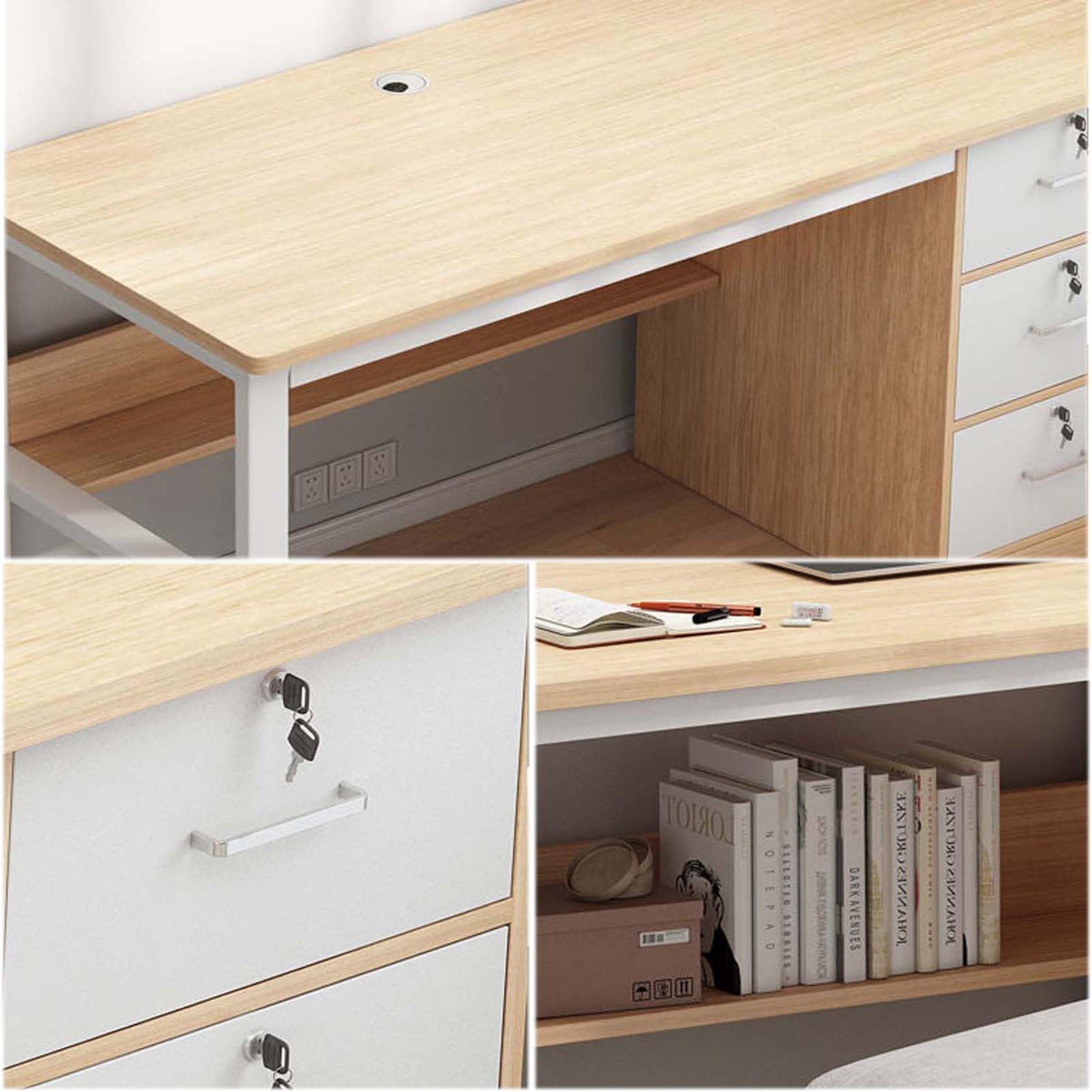 Moderna scrivania da gioco per PC con 3 cassetti, postazione di lavoro compatta per piccoli spazi, elegante scrivania in legno per casa e ufficio, facile da montare, perfetta per giochi e produttività