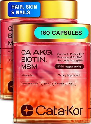 Suplemento para piel, cabello y uñas con Ca AKG  MSM  Ácido hialurónico  Biotina  Vitamina C y vitamina D3 K2  Apoya la piel radiante, promueve el