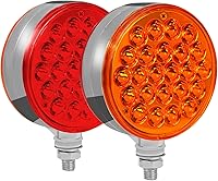 NeaLia 4" Round Pedestal Fender Lights, 48 LED Double Face Turn Signal Amber Red for Semi Truck Trailer RV Tractor - IP65 Waterproof Brake Tail Running Lights, 2PCS
