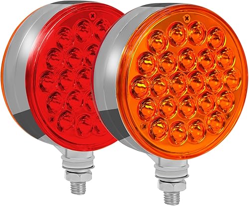NeaLia Luces de guardabarros de pedestal redondas de 4 pulgadas, 48 luces LED de señal de giro de doble cara para remolque de semirremolque, 2 luces