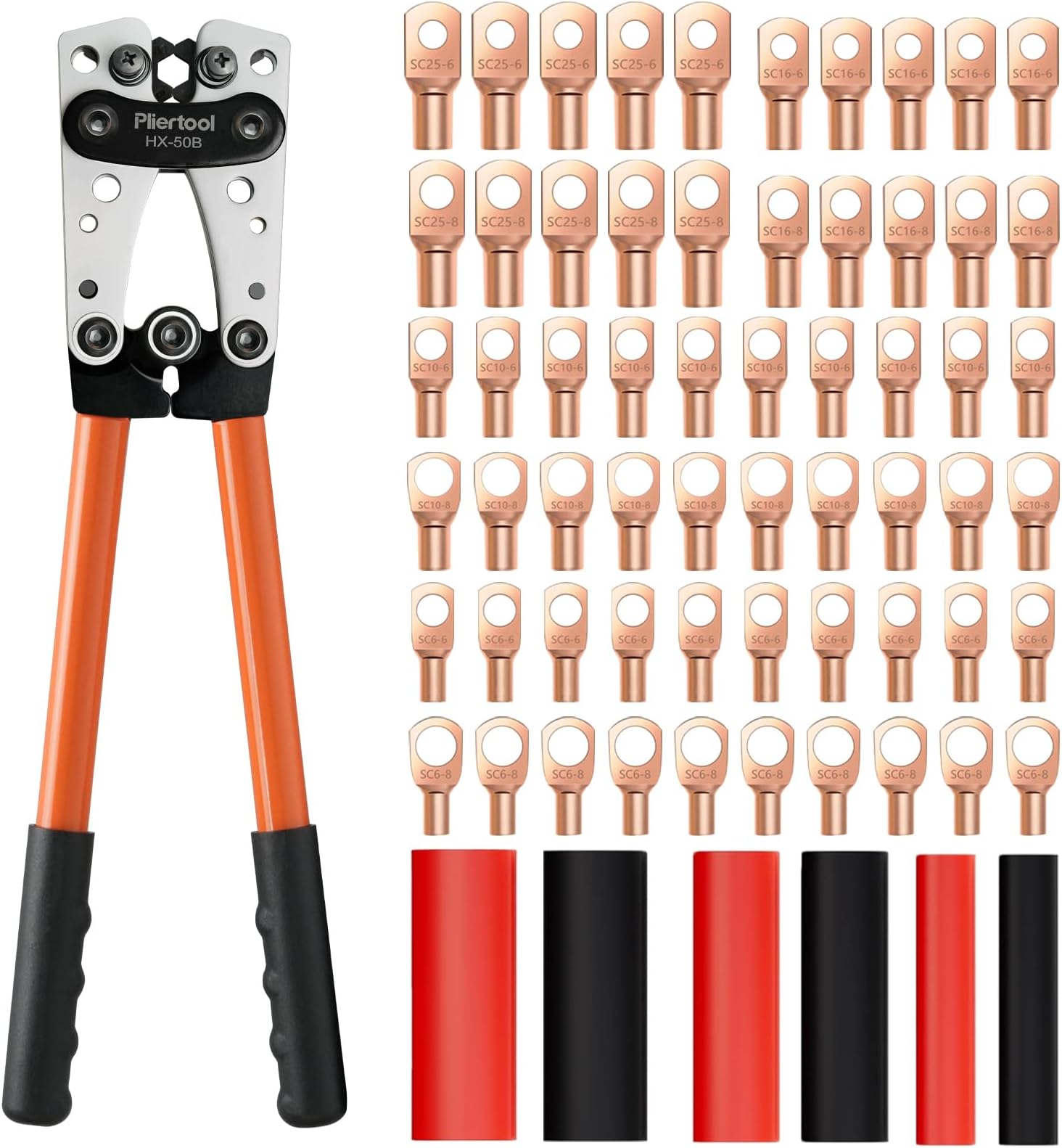 Battery Cable Crimper Tool For AWG 10-1/0 Gauge Electrical Lug, Battery Terminal Connectors with 60PCS Copper Wire Lugs, Wire Crimping Tool For Heavy Duty Copper Wire Lugs