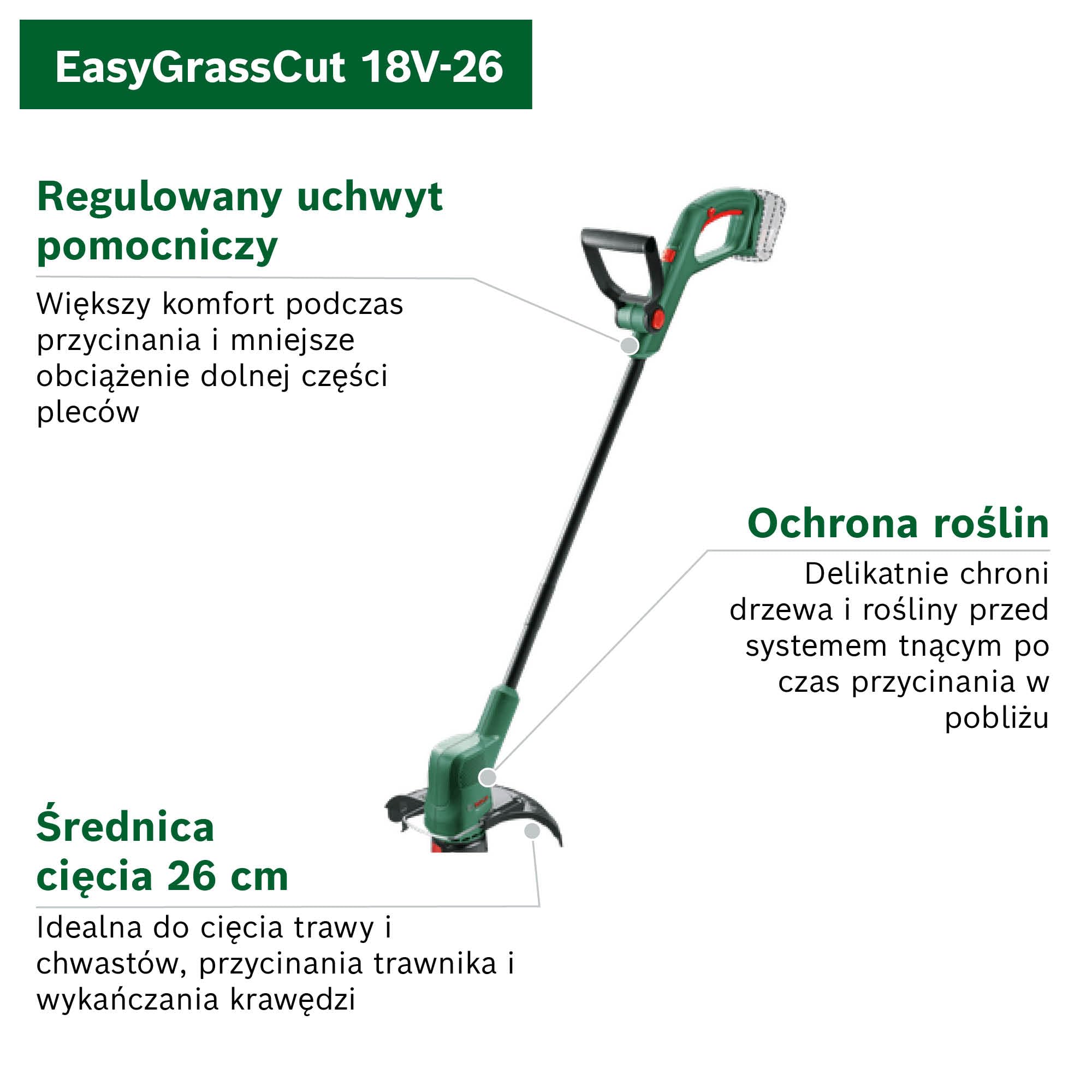 Bosch Easygrasscut Akumulatorowa Podkaszarka do Trawy, Zielony, 26 cm