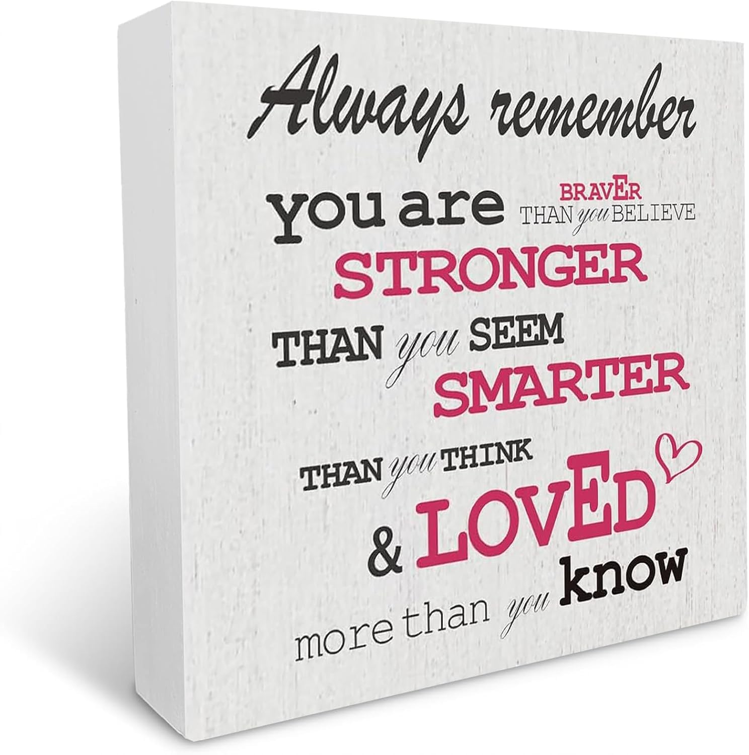 Brave Strong Smart Inspirational Home Office Encouragement Gift Wood Box Sign Block Sign Rustic Home Decor Office Tabletop