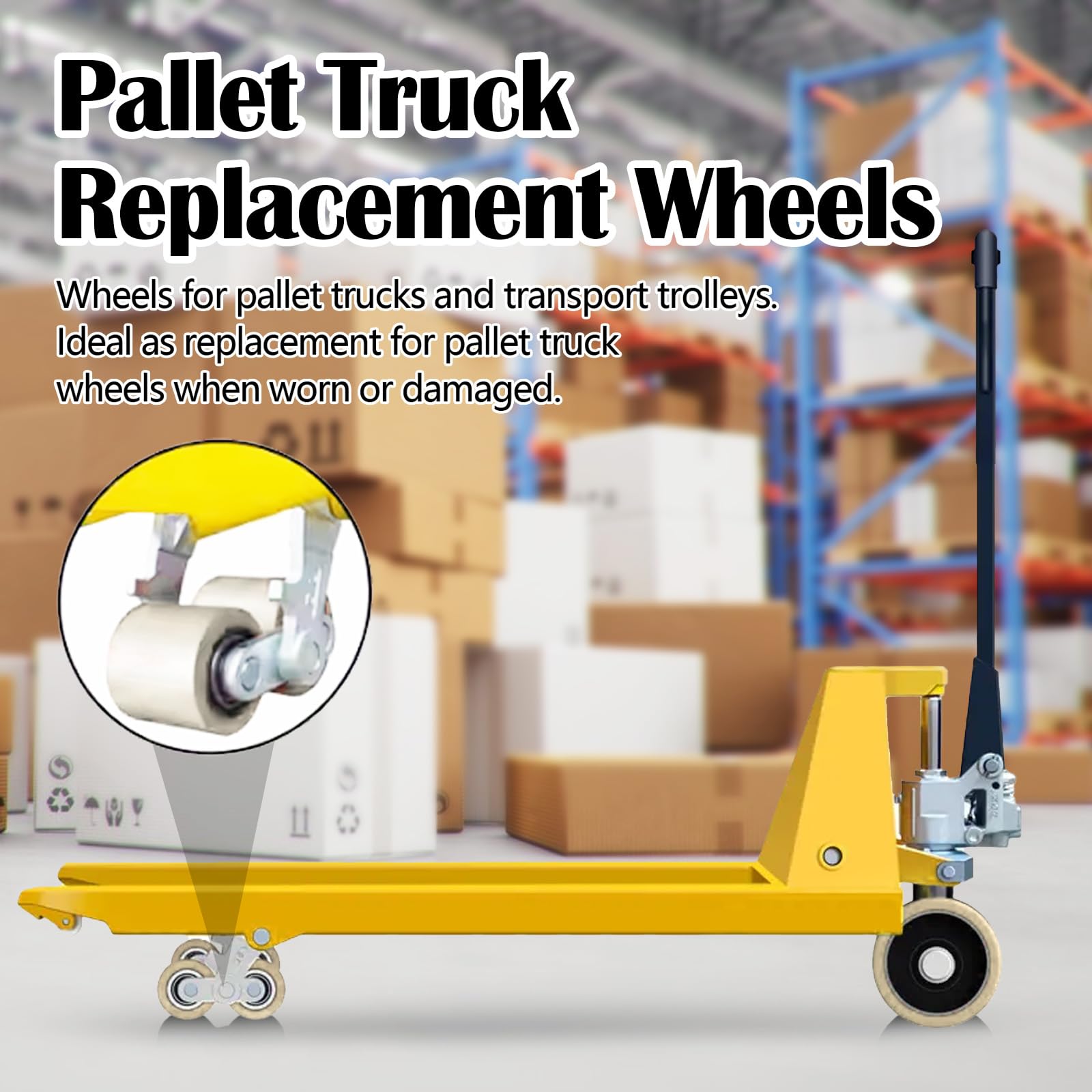 Ruote per Carretto per Pallet Nylon 80 x 70 mm, Set di 4 Asse 20 mm Ruote per Transpallet con Cuscinetti a Sfera Ruote Portata 1000 kg per Transpallet Camion Trasportatori Materiale