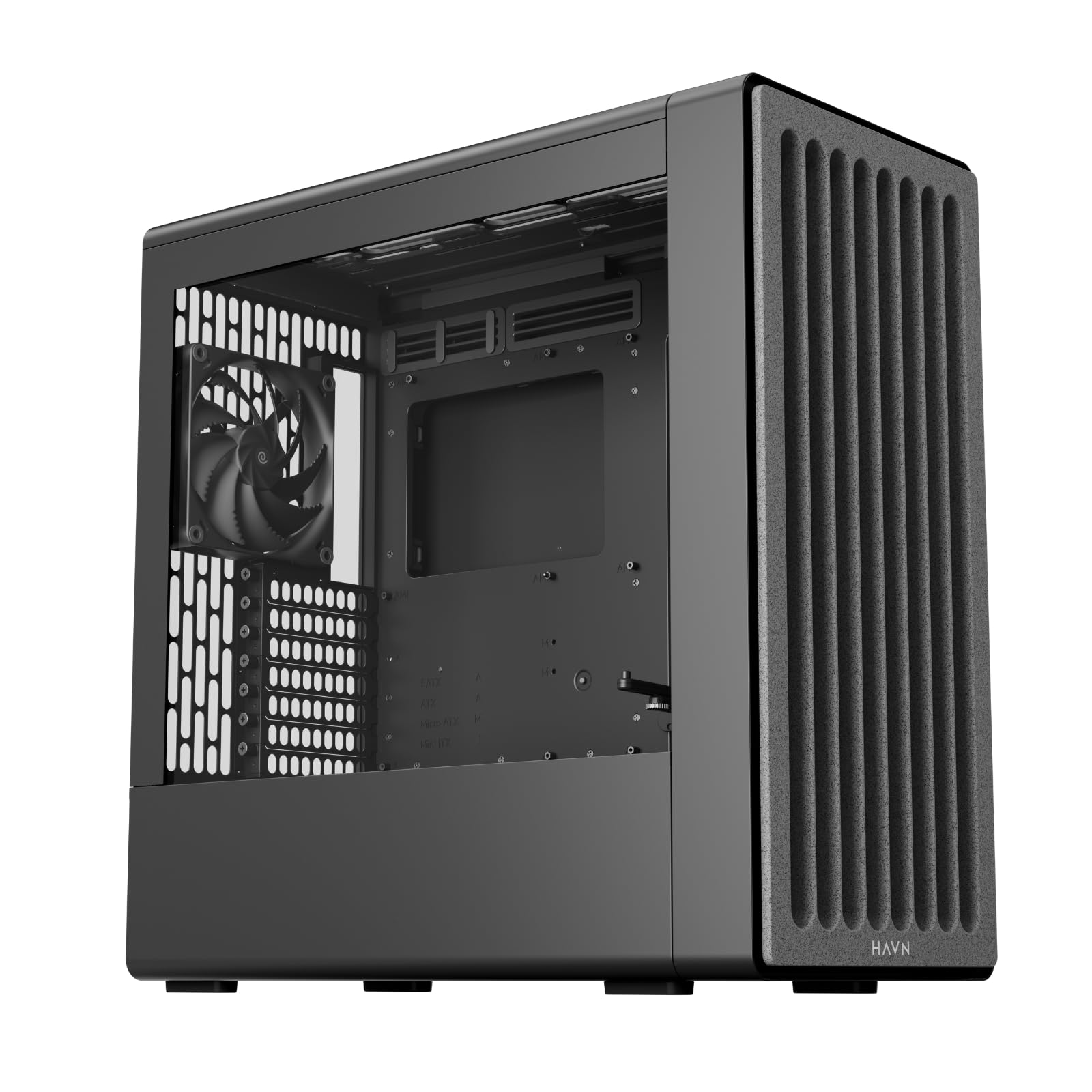 HAVN BF 360 FLOW High Airflow ATX Mid Tower PC Case, półotwarta stalowa rama SGCC, proste zarządzanie kablami, 2 x wentylator 180 mm, 1 x wentylator 140 mm 360 mm, panele magnetyczne - czarna