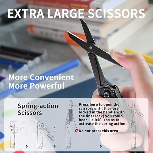 Miniatura 4 de ROCKTOL Multitool Gen-R Lite, cuchillo de bolsillo retro negro EDC VG10, multiherramienta compacta 15 en 1 con destornillador, tijeras grandes,