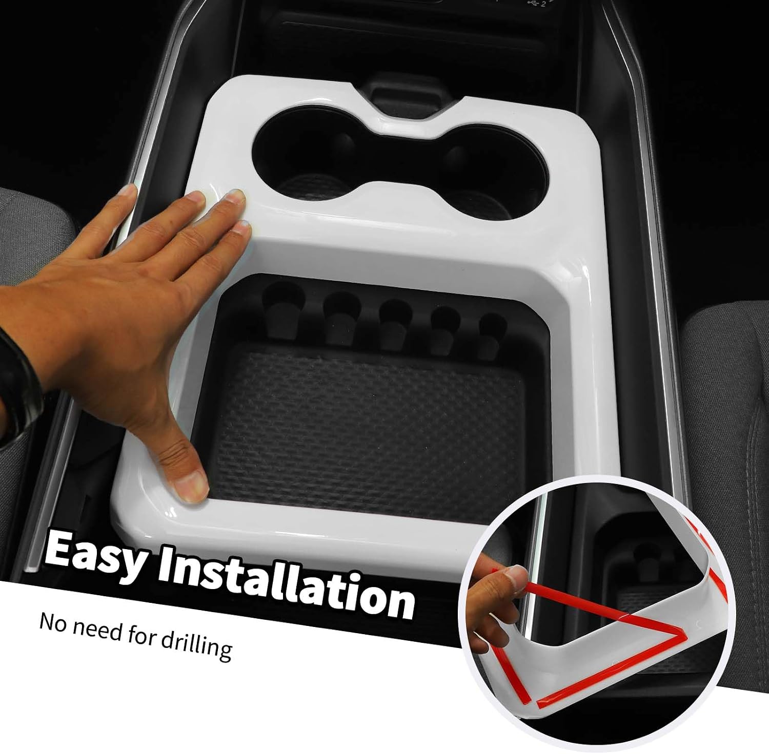 Jimen Compatible with Dodge Ram 2018-2025, Middle Console Front Cup Holder Panel Cover Interior Trim Accessories (White)