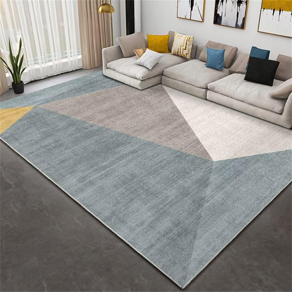 Petit tapis chambre 50x80cm antidérapant aux nuances bleu et gris moderne