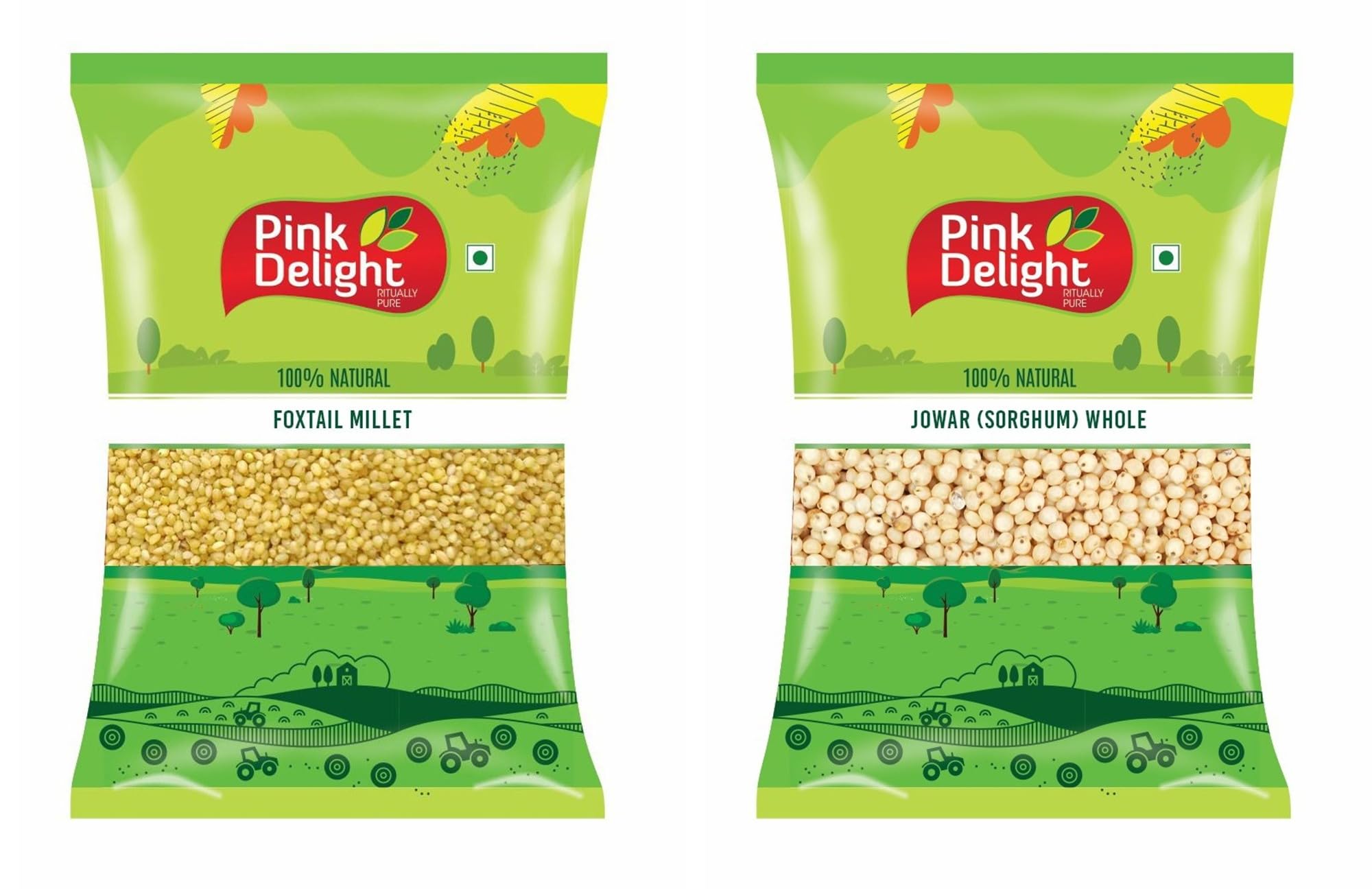 Pink Delight 1 Kg Combo | Unpolished Millets | Siridhanya | Certified Low GI | Foxtail 500g + Jowar Millet 500g | Natural Grains (500 gmx2 pack)