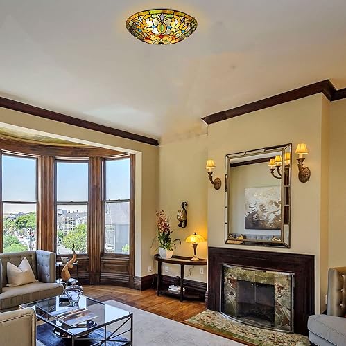 Miniatura 3 de ARTZONE Tiffany - Luces de techo, 3 luces de 16 pulgadas de vitral, lámpara de techo empotrada para dormitorio, comedor, sala de estar, entrada,