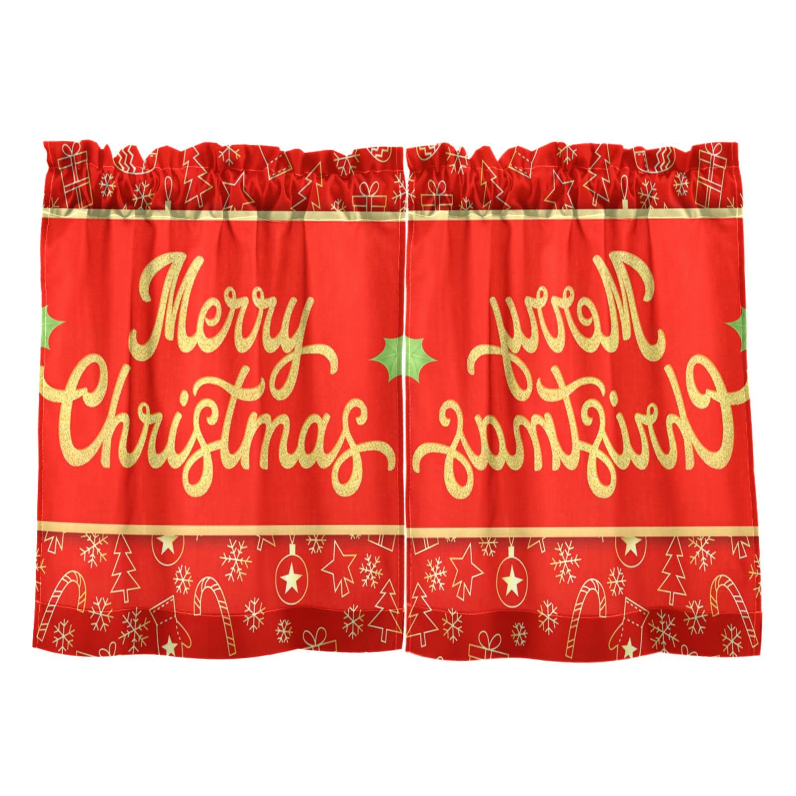 Mnsruu Cortinas de cocina de Navidad, cortinas cortas de Pascua de media ventana, 2 paneles de cortinas para Navidad, 27 x 36 pulgadas