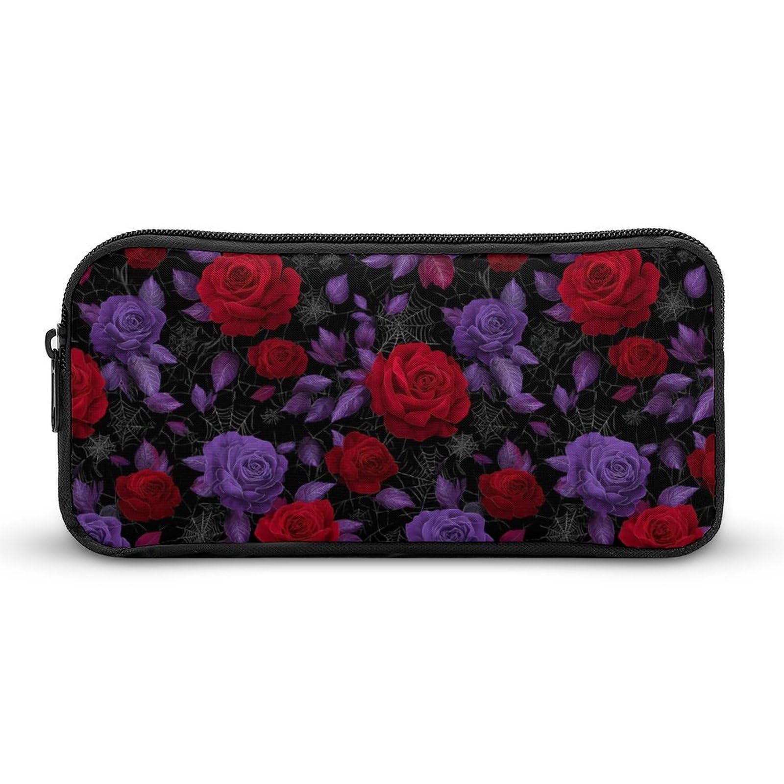 Rose and Spider Web Novelty Pencil Cases Multipurpose Large Pen Pouch Makeup Storage Bag