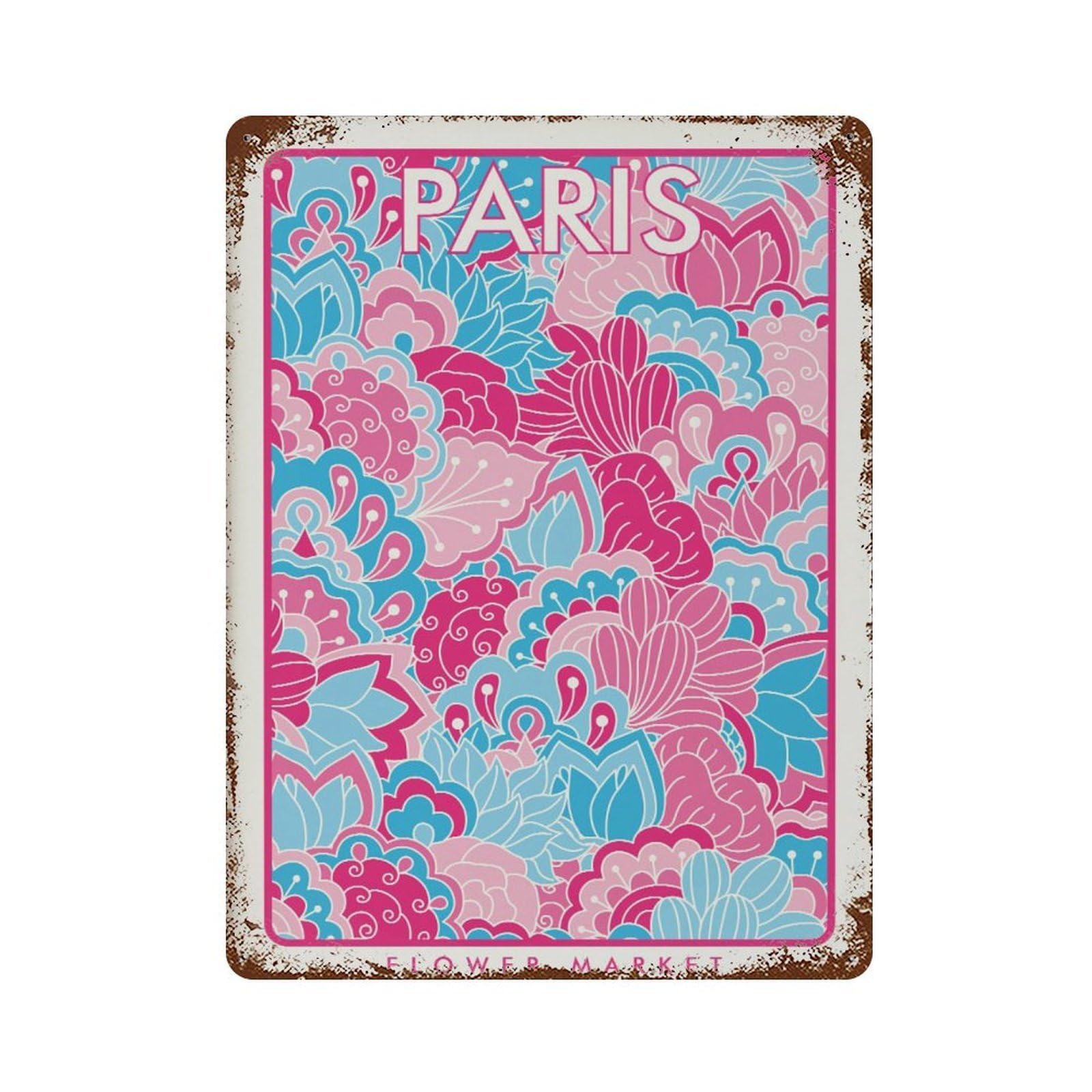 xiaoxiaoshen Paris Flower Market Floral Wall Decor Art Metal Tin Poster Modern Home Decor Art Home Bar Shop Decorations Vintage Sign 40x30cm