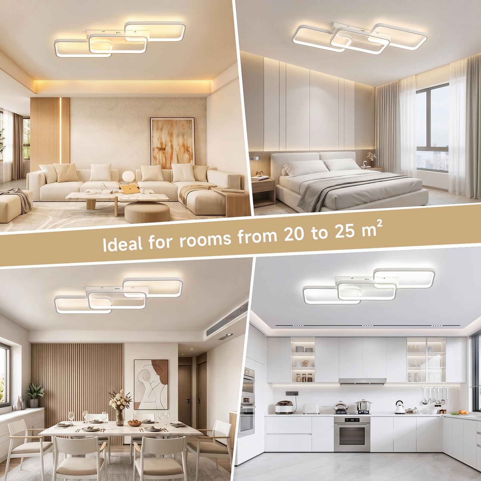 OTREN Lampa sufitowa LED 60 W, 6000 lm, regulowana za pomocą pilota 3000 K, 6500 K, pamięć i blokada, lampka nocna i timer do salonu, sypialni, kuchni, 82 cm