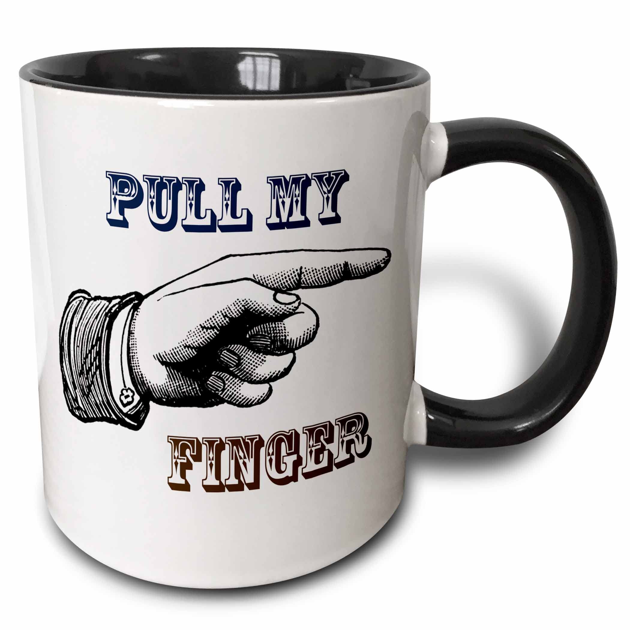 3Drose Black/White Pull My Finger Funny Vintage Art Funny Fart Jokes - Two Tone Mug, 11Oz (Mug_123301_4)