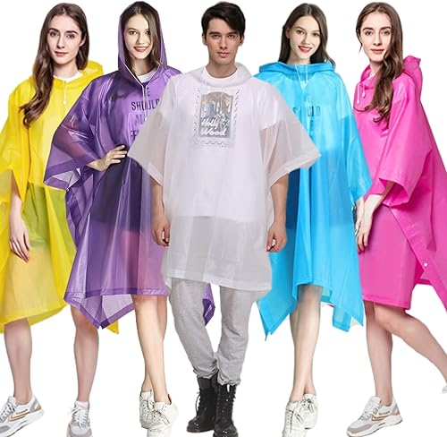 YUNLOVXEE Poncho de lluvia para adultos, reutilizables, paquete de 2 a 5 unidades, capa impermeable de EVA con capucha, equipo de lluvia para
