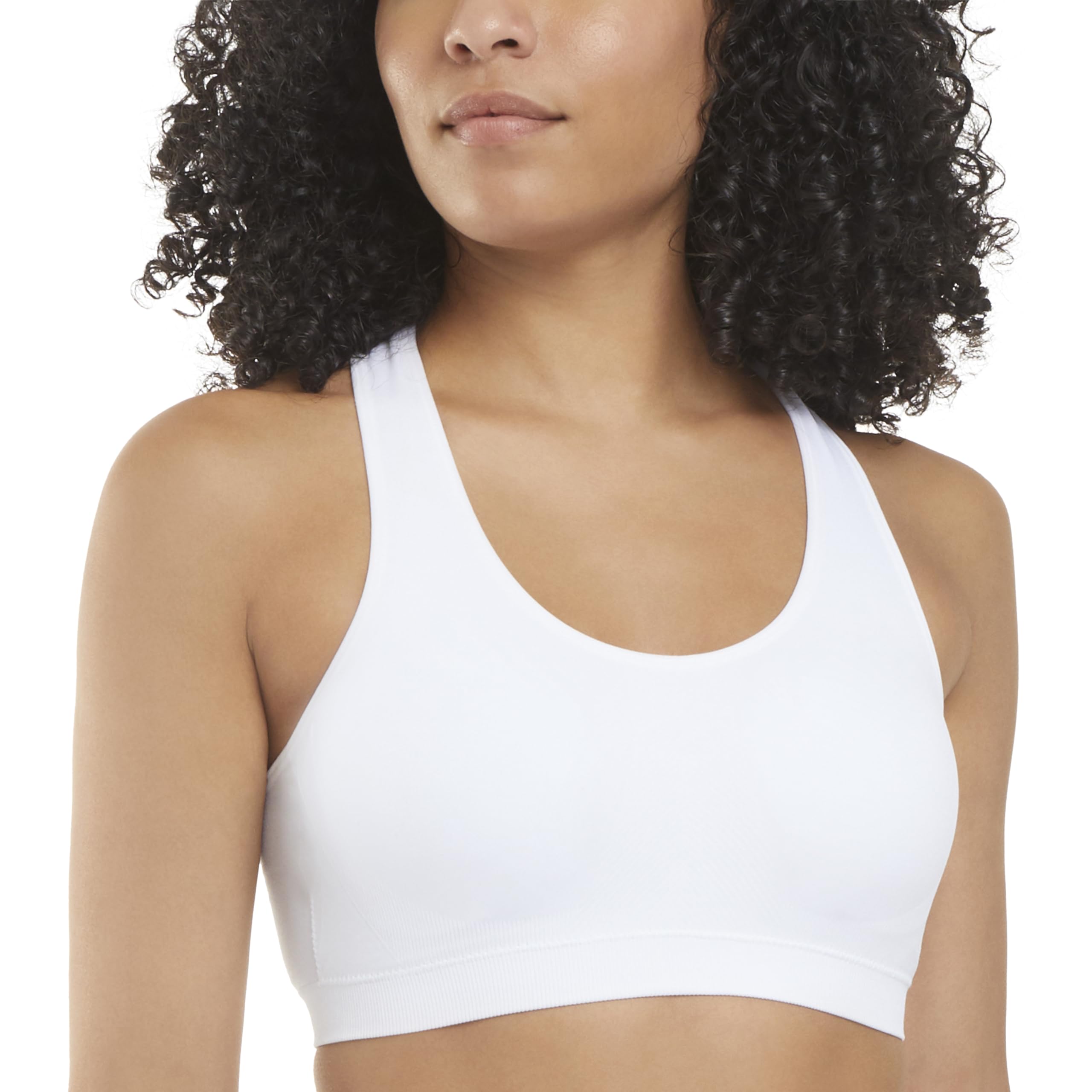 Jockey Women's Bra Mid Impact Removable Cup Seamless Sports Bra, Pure White, L