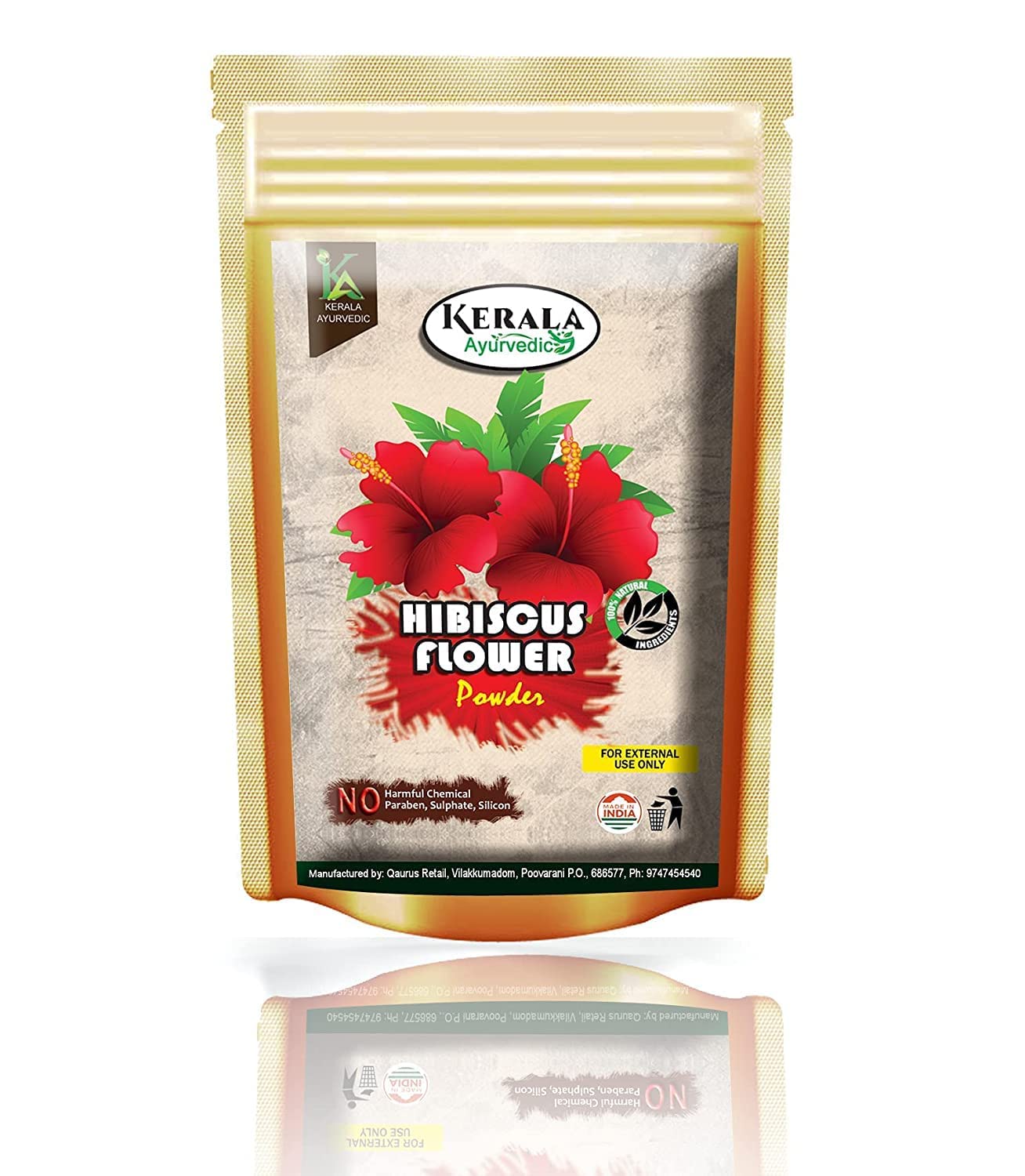 QURA Ayurvedichibiscus kwiat puder do wzrostu włosów i twarzy | 100% naturalny i ziołowy | - 100 gramów (100 g)