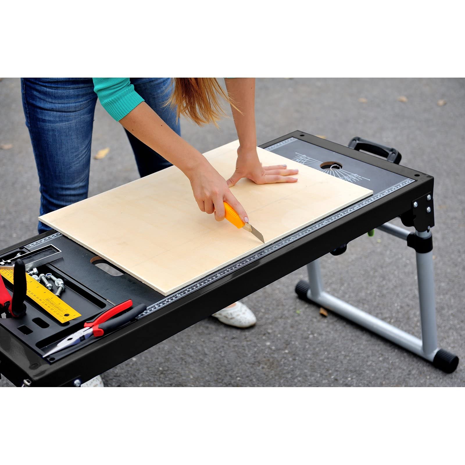 TRUTZHOLM Multifunktions-Werktisch Untergestell für Kappsäge Gehrungssäge, höhenverstellbar 56-77 cm, klappbar, Tragkraft bis 500 kg, Werkstatt Garage