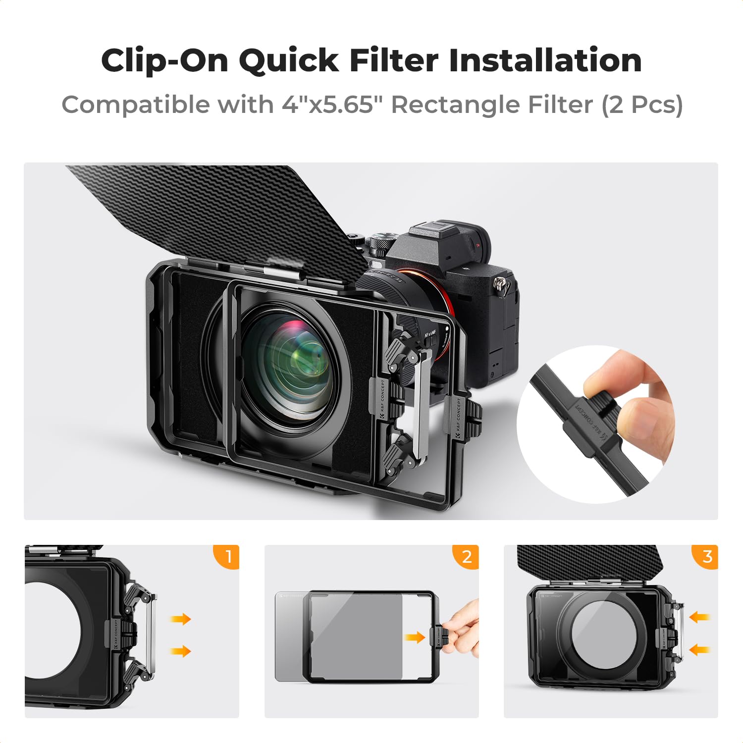 K&F Concept Matte Box, DSLR Camera Matte Box with Carbon Fiber Top Flag, with 67/72/77/82/95mm Adapter Rings for 4x5.65 ND UV Filter/Circular Filter