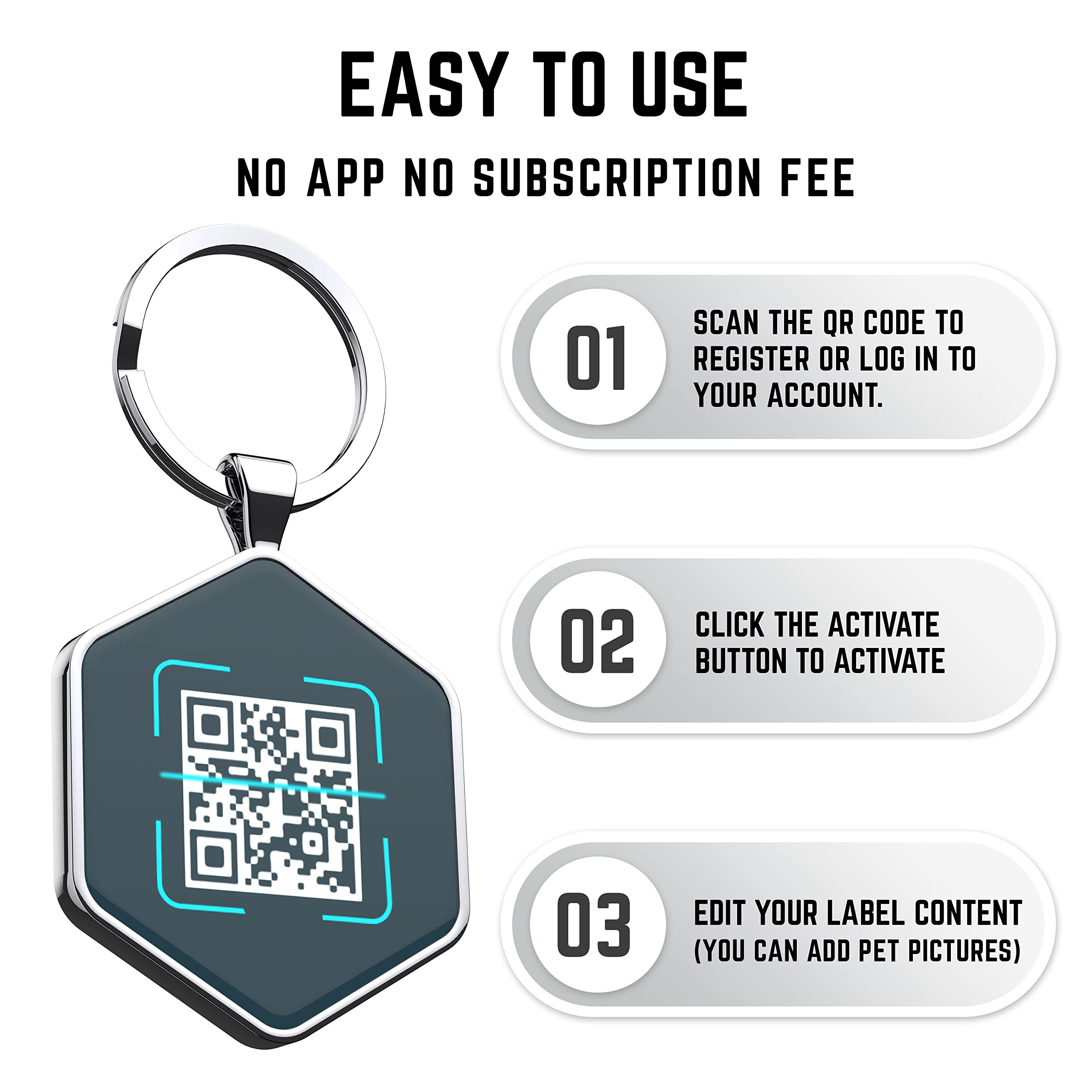 KEKID Custom Dog ID Tags, Personalized Pet ID Tags with QR Code, Free Online&Scan QR Receive Instant Location Alert Email