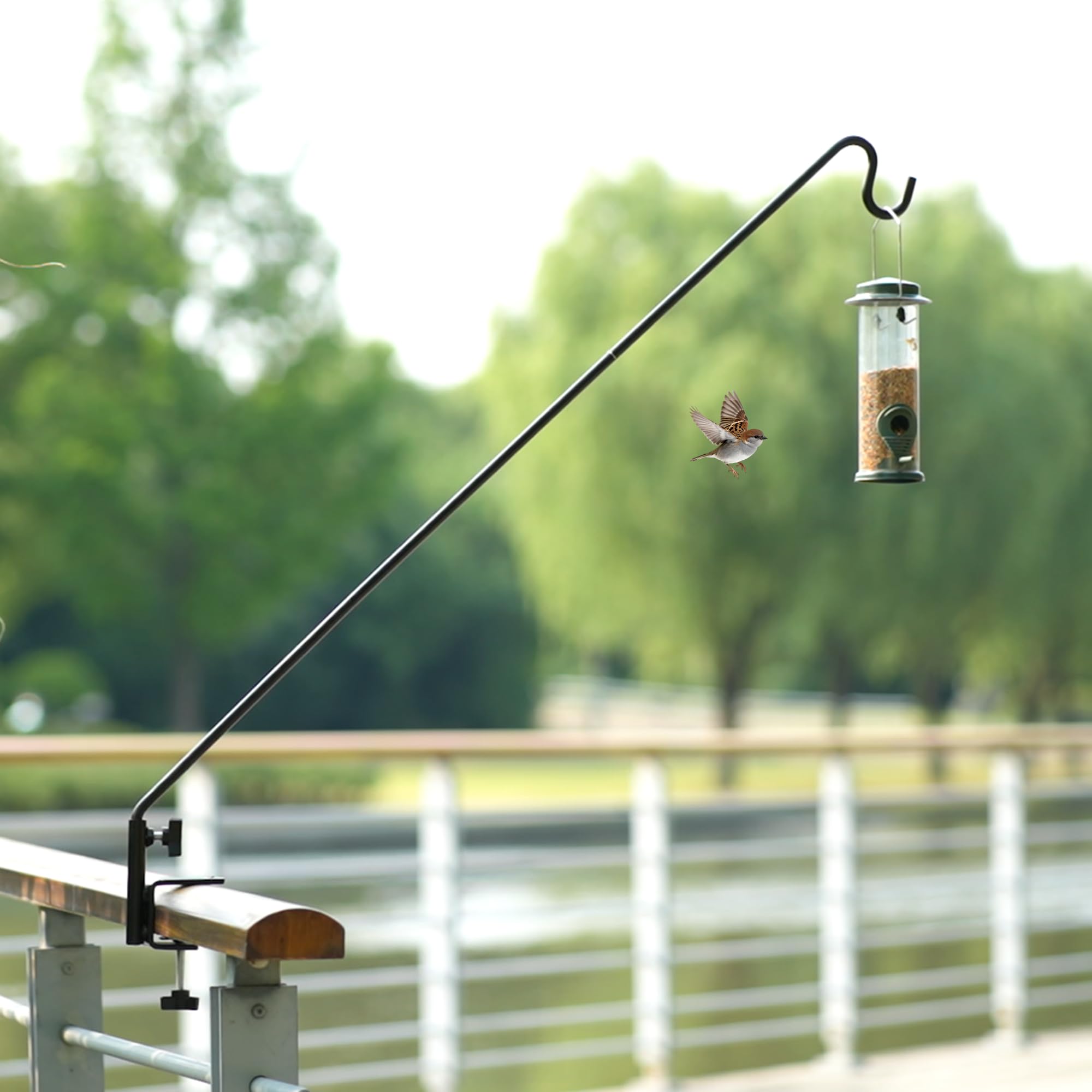 erytlly heavy duty deck hook, extensible and adjustable deck hook with 2" non slip horizontal clamp for hanging bird feeder, plants, suet baskets,wind chimes,lanterns and more