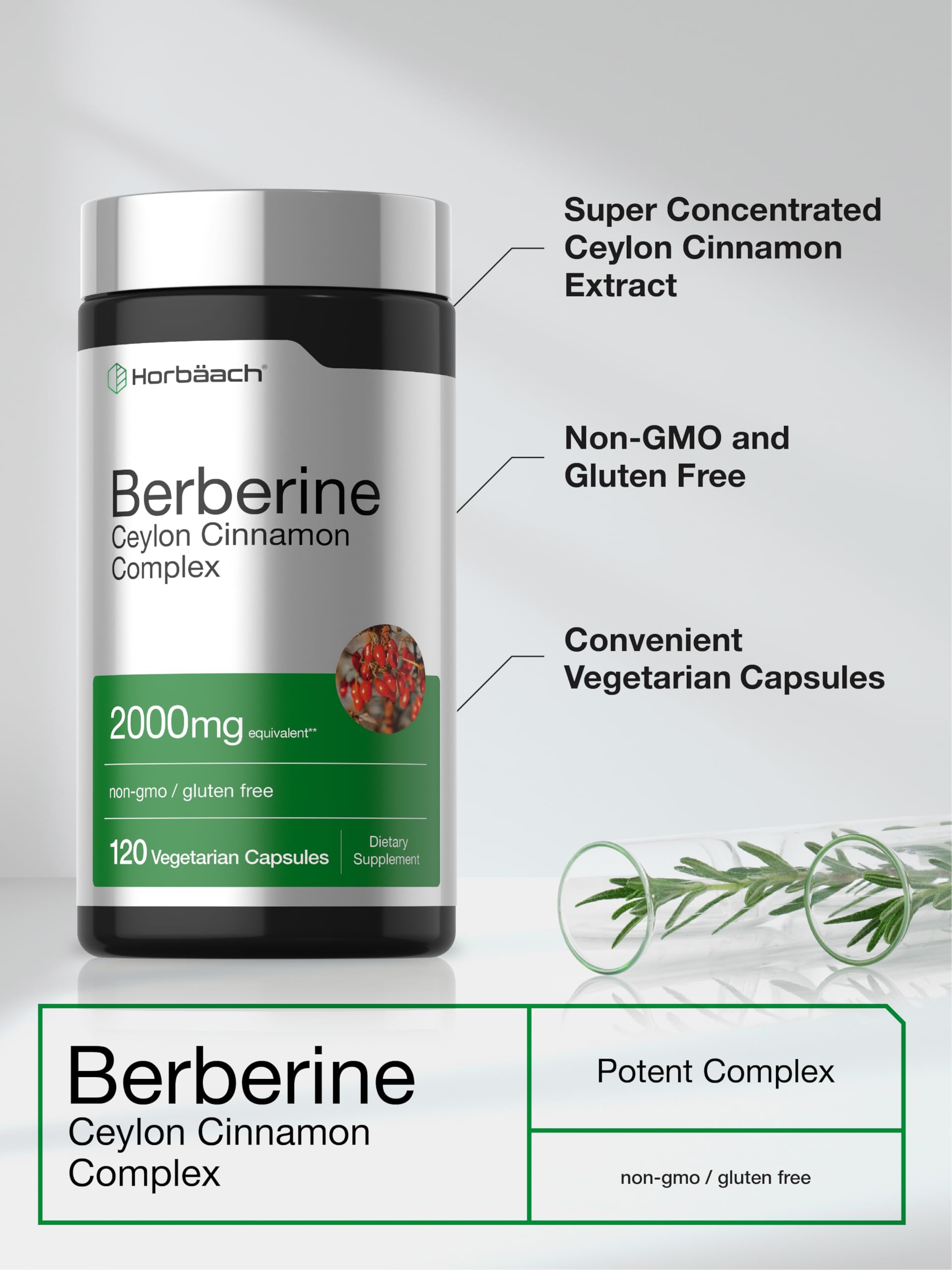 Horbäach Berberine with Ceylon Cinnamon Complex | 120 Veggie Capsules — Amazon image 4