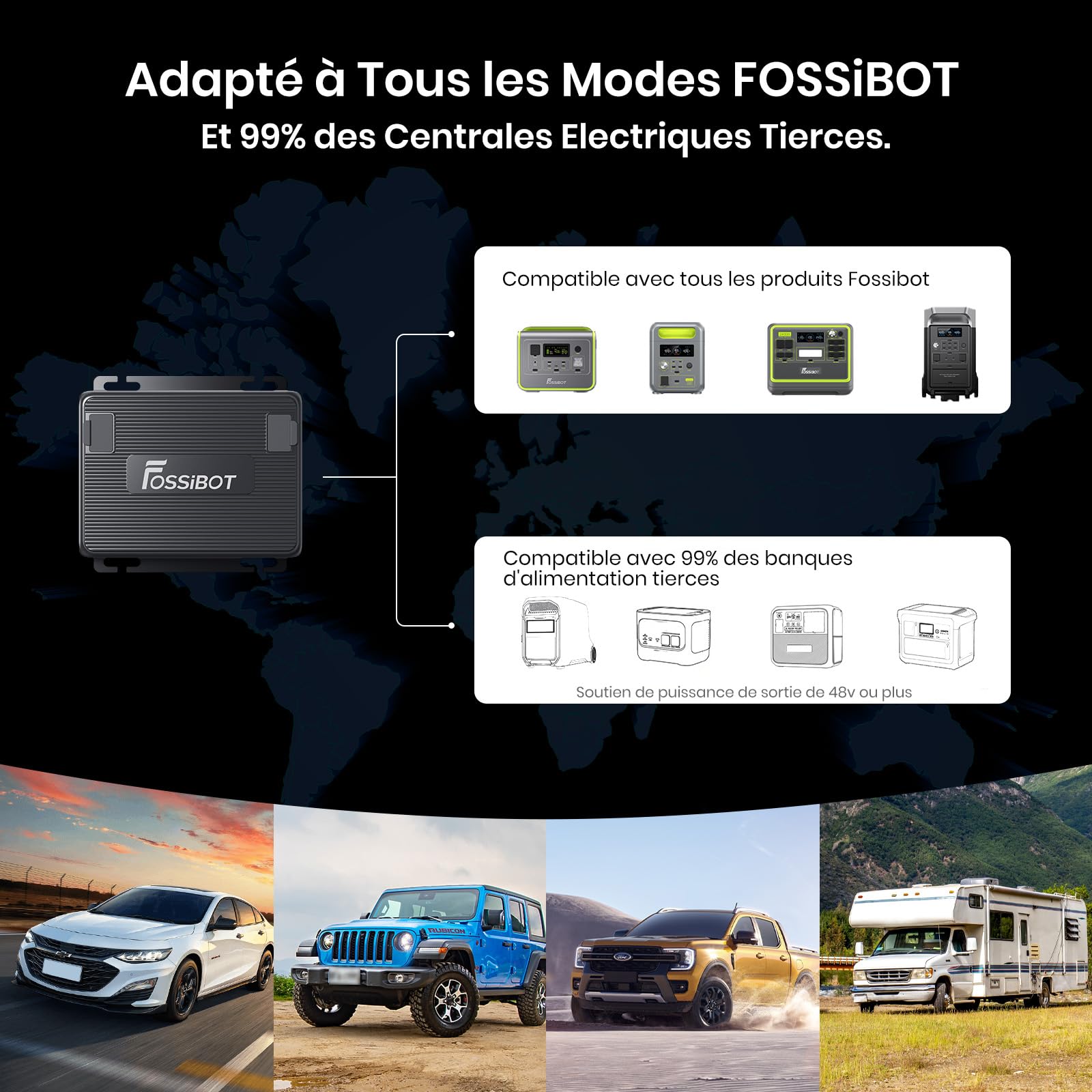 FOSSiBOT Chargeur de Batterie 580W - Chargeur Rapide DC-DC pour Station d'alimentation Portable, 6X Plus Rapide, Compatible SUV et Camping-Car Compatible avec 99% Générateurs